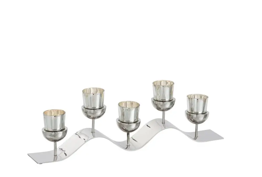 TLH CURL 5TEALIGHTS METAL/GLASS SILVER