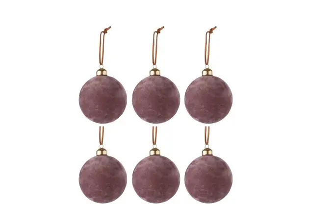 XMAS BAUBLES VELVET PINK S BOX OF 6