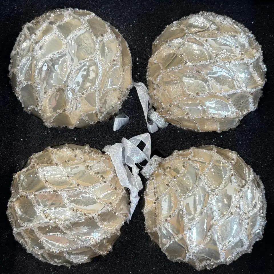 XMAS BAUBLES CHECKERED BEIG L BOX OF 4