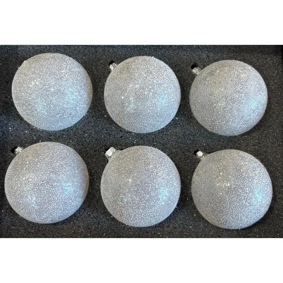 CHRISTMAS BAUBLE SEQUINS GREY BOX OF 6