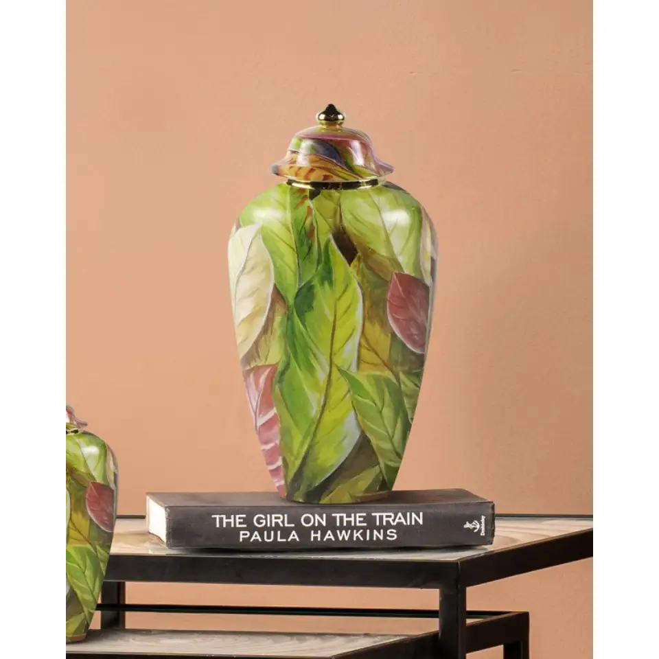 JAR GINGER GREEN AND PINK LEAVES M